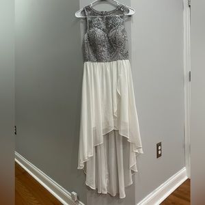 City Studio Silver and White Sparkly Halter Top Embroidered Formal Dress